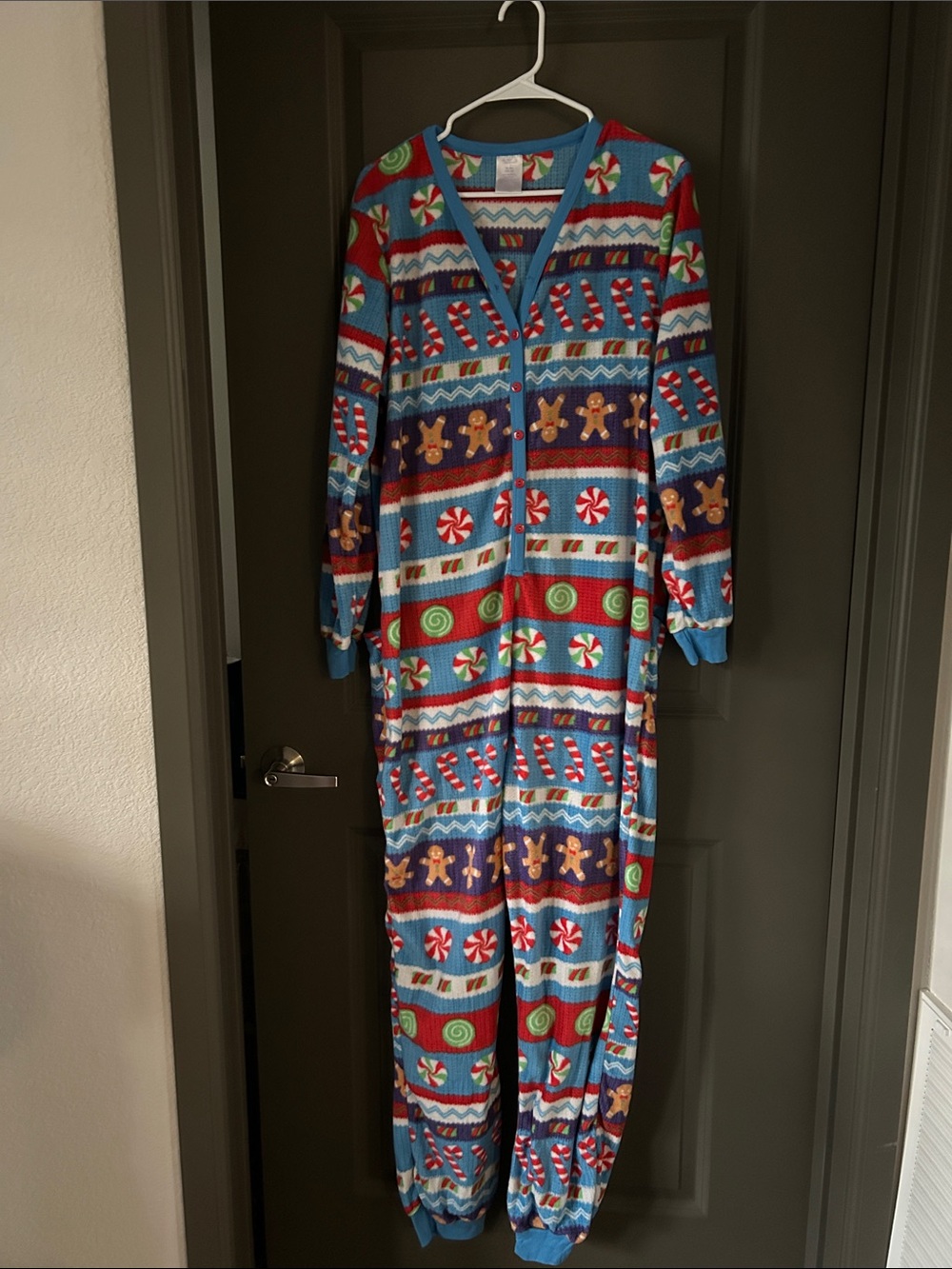 Secret Treasures Blue Multi Candy Cane & Gingerbread Women's Onesie